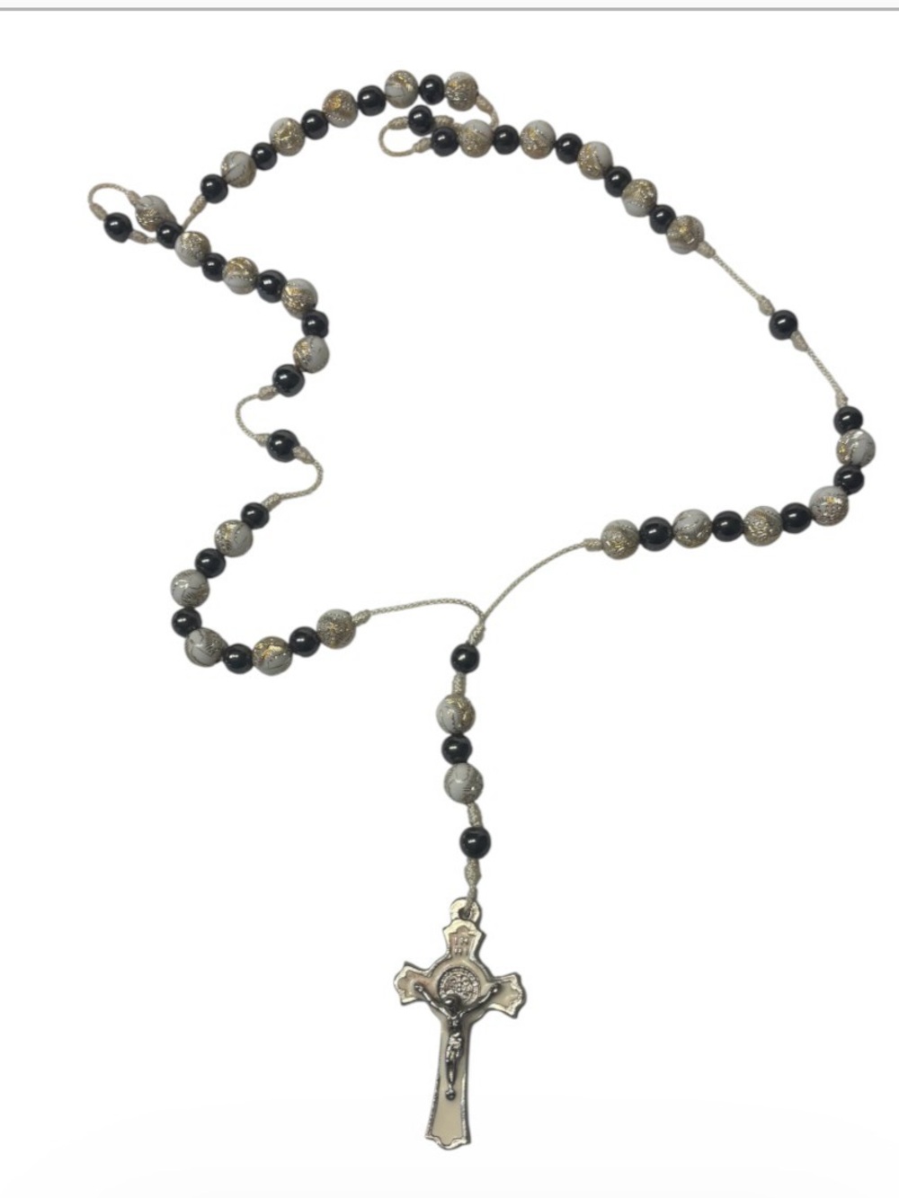 Catholic Holy Souls Rosary St Benedict Enamel Crucifix Grey Marble Prayer Beads